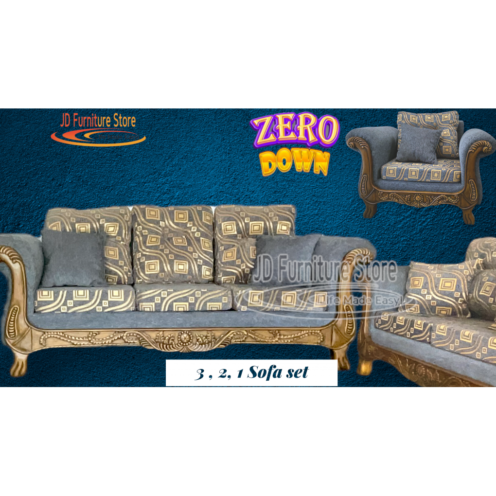 ITALY Living Room Set-  3 Pc Living Room Set Brown & Gold Zig Zag Diamond  Pattern